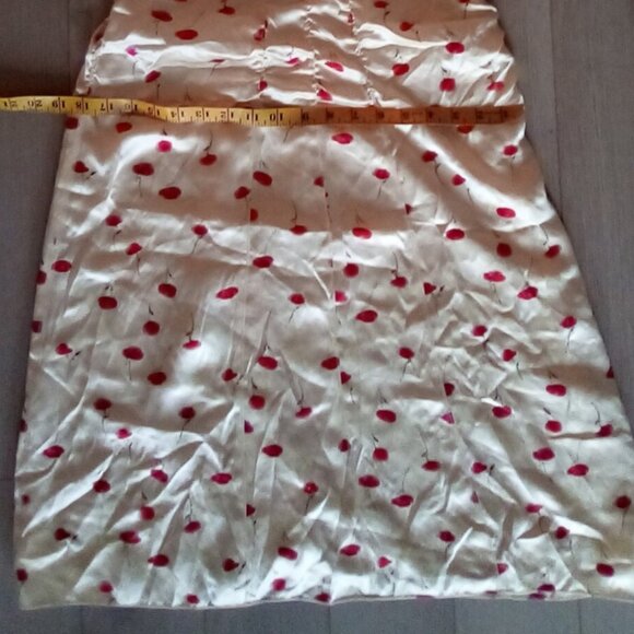 Silk Charmeuse Cherry Print Ruched Dress Size M - Picture 11 of 11